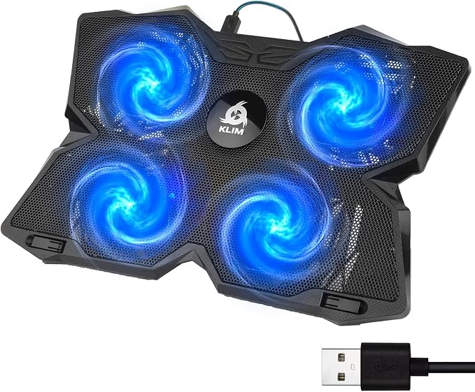 KLIM Wind Laptop Cooling Pad - More Than 500 000 Units Sold - New - The Most Powerful Rapid Action Cooling Fan - Laptop Stand with 4 Cooling Fans at 1200 RPM - USB Fan - PS5 PS4 - Full White