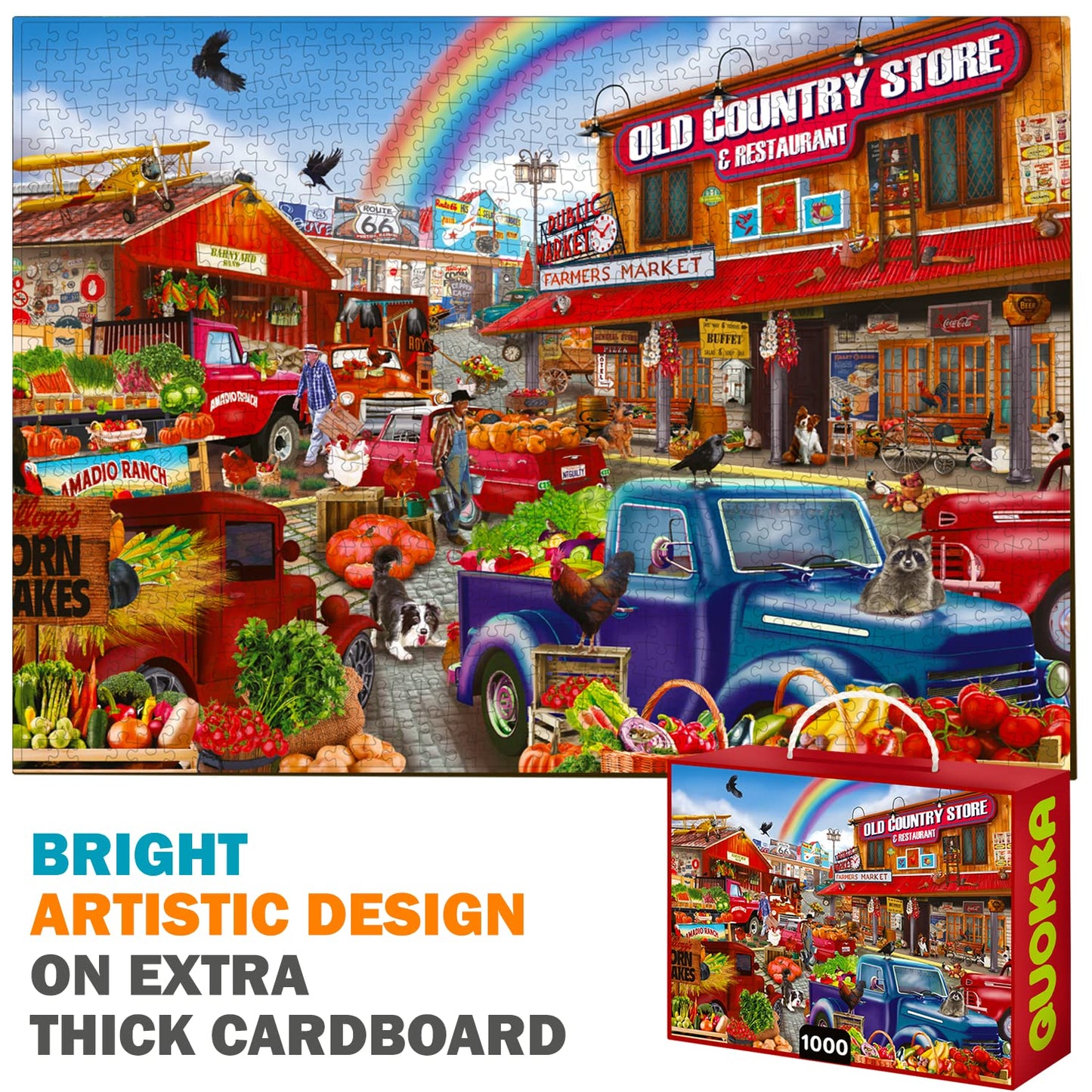 Quokka Puzzles for Adults 1000 Pieces and Up - 3 Pack of 1000 Piece Puzzles - Enjoy Market, Lighthouse and Camping Designs for Women and Men