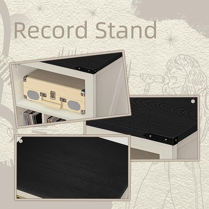 Record Player Stand with Vinyl Record Storage Holds up to 160 Albums,Large Wood Record Player Table,White Turntable Stand Cabinet Dispaly Shelf for Living Room,Bedroom,Office