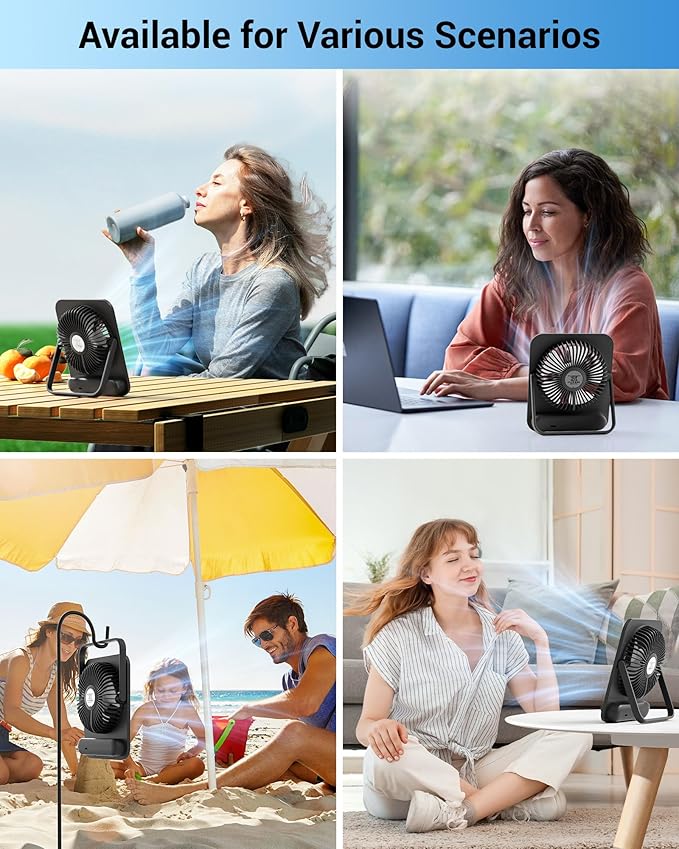 WHATOOK Small Desk Fan Personal Fans: 5000mah 25 Hours Battery Office Quiet Mini Desktop Fan Portable Rechargeable Travel Essentials (Black, 5000)