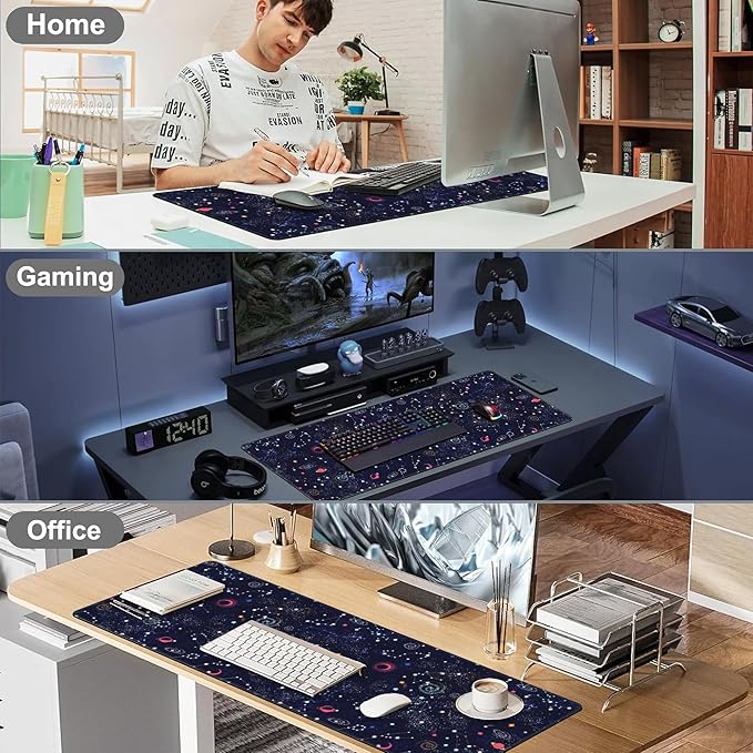 Space Galaxy Constellation Desk Mat,Large Milky Way Galaxy Space Gaming Keyboard Mouse Pad,Non-Slip Rubber Base Desk Pad Thick Stitched Edges Waterproof Mousepad Mouse Mat 31.5"x11.8"