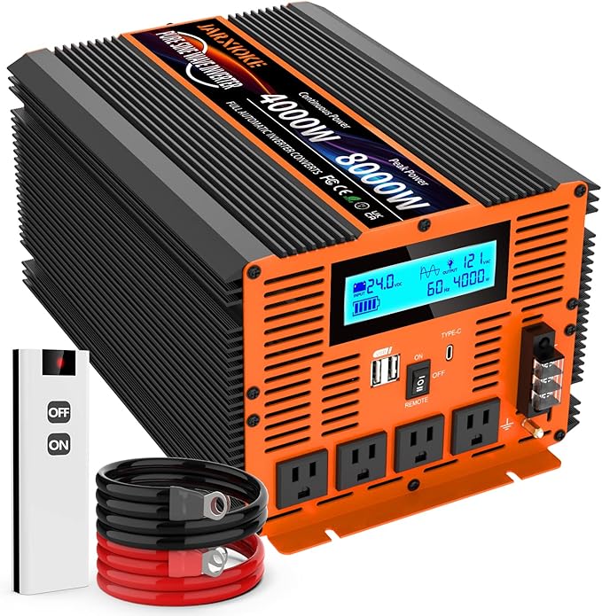 5000 Watt Pure Sine Wave Power Inverter 12V DC to 110V 120V Converter for Family RV Off Grid Solar System Car with Type-C Ports 4 AC Power Outlets Dual USB Ports LCD Display and Remote Control