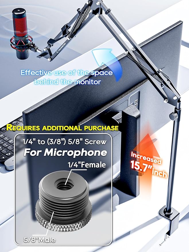 Overhead Camera Mount, 5lb Horizontal Load-Bearing, 360° Adjustable Stand for Desk, Flexible Arm Desk Mount, with Phone Clamp, Tabletop Mount for DSLR Camera/Webcam/Microphone(White