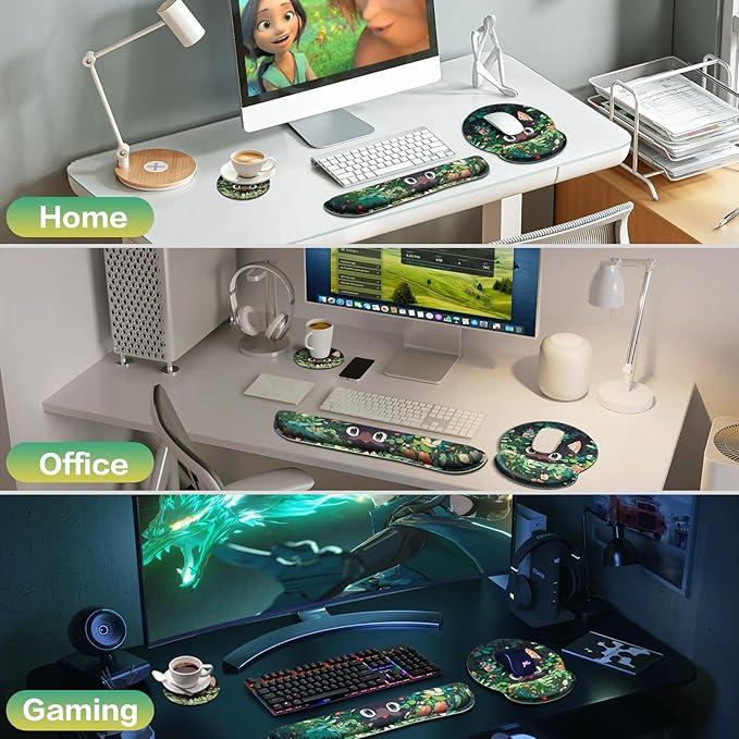 Ergonomic Keyboard Wrist Rest, Mouse Pad with Wrist Rest Anime, Cat Gaming Mousepad with Wrist Support, Memory Foam Wrist Rest Set for Computer Keyboard, Funny Cute Office Desk Accessories