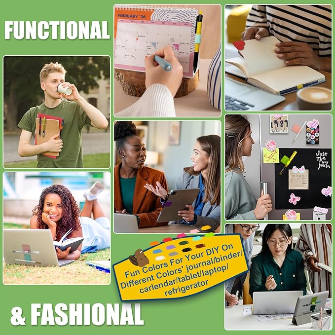 Pen Loop Holder for Notebook 14 Colors Self-Adhesive Stick On Pen Holder with Extra 2 Pens Clips 2 Leather Bookmarks As COMBO for Planner Journal Tablet Clipboards Calendars Bible Campus School Office