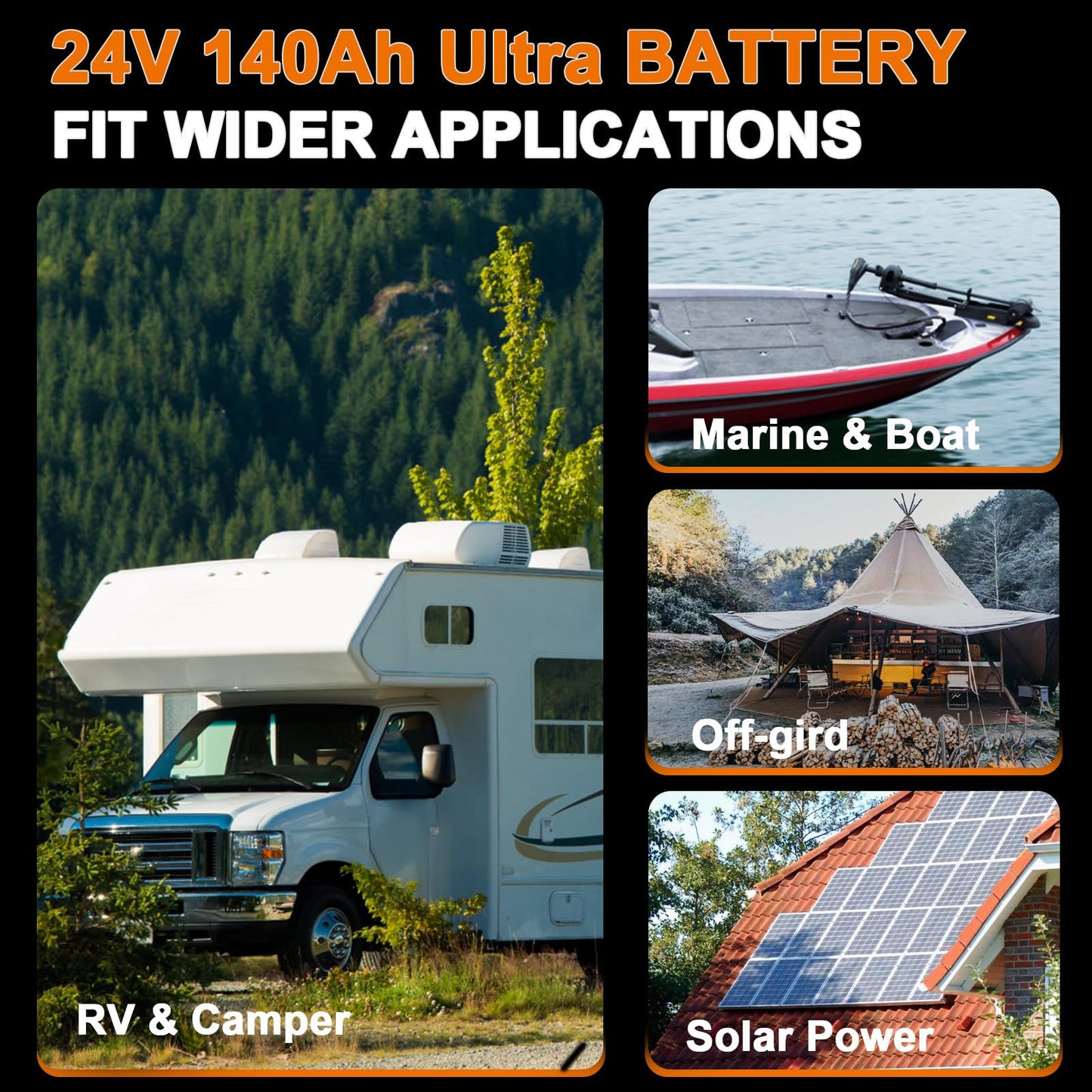 24V 140Ah Lithium Battery,Deep Cycle LiFePO4 Batteries with Max.3584Wh Energy Capacity,5000+ Deep Cycles,for Solar System Back-up Power,Off-grid Applications,RV,Trolling Motor etc.