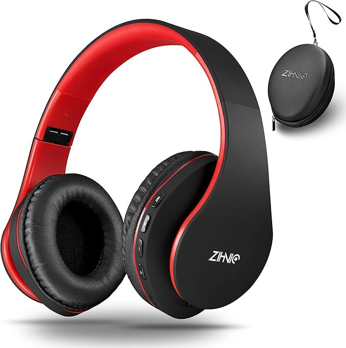 ZIHNIC Bluetooth Headphones Over-Ear, Foldable Wireless and Wired Stereo Headset Micro SD/TF, FM for Cell Phone,PC,Soft Earmuffs &Light Weight for Prolonged Wearing (Black)