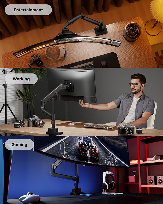 monTEK Ultrawide Monitor Arm Max 57",Height Adjustable 25.5",with USB,Black