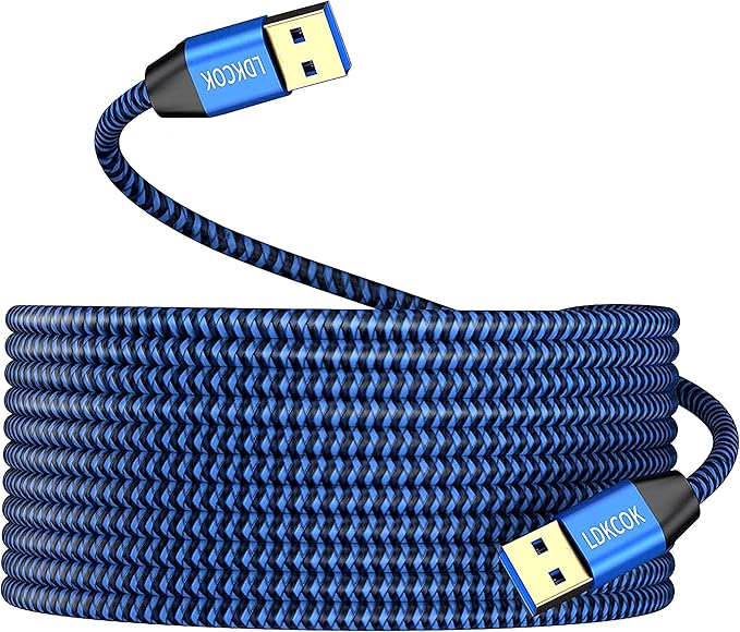 LDKCOK USB to USB Cable 20FT, Durable Braided USB 3.0 Male to Male Type A to Type A Data Transfer Cable, Compatible with Hard Drive, Laptop, DVD Player, TV, USB Hub, Monitor, Camera, Set-Top Box