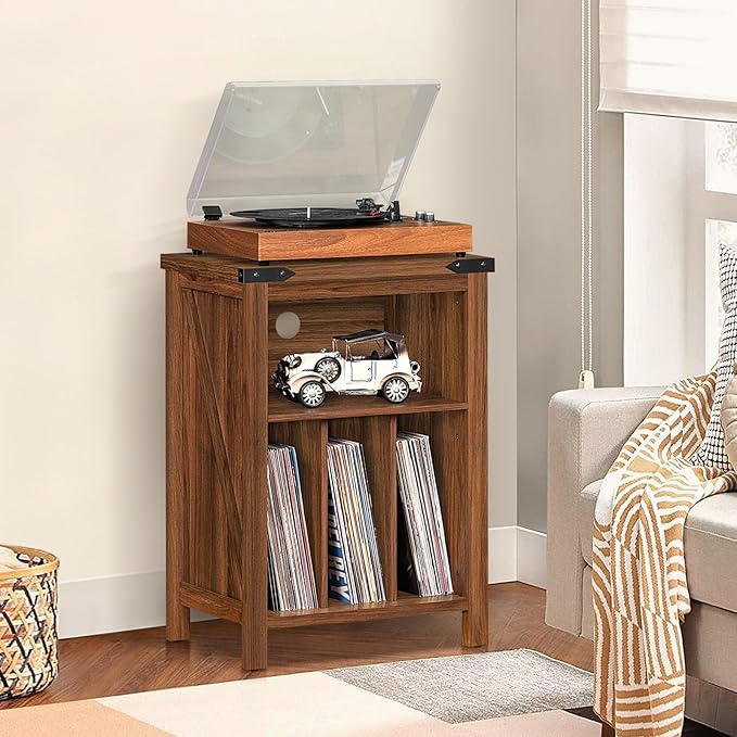 Record Player Stand with Vinyl Record Storage Holds up to 160 Albums,Large Wood Record Player Table Dispaly Shelf,Brown Turntable Stand Cabinet for Living Room,Bedroom,Office 7