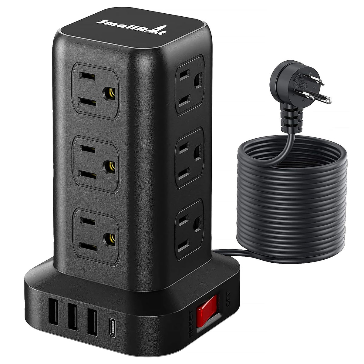 Extension Cord with Multiple Outlets, SMALLRT Power Strip Tower with USB Ports 12 AC Outlets, PD 20W USB C, 15FT Outlet Extender for Home Dorm, Office Supplies, Overload Protection