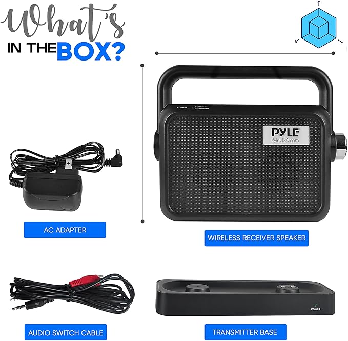 Pyle Wireless Portable Speaker Soundbox - 2.4ghz Full Range Stereo Sound Digital TV MP3 iPod Analog Cable w/ Headset Jack Voice Enhancing Audio Hearing Assistance - PTVSP18BK