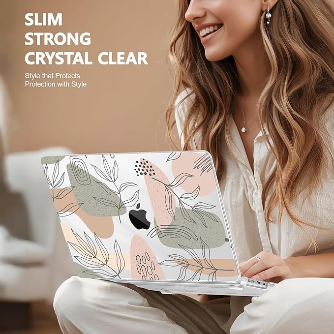 Case for MacBook Air 15 Inch 2025 2024 2023 Release M4 A3241 M3 A3114 M2 A2941, Hard Shell with Screen Protector & Keyboard Cover, Compatible with Touch ID - Tropical Leaves