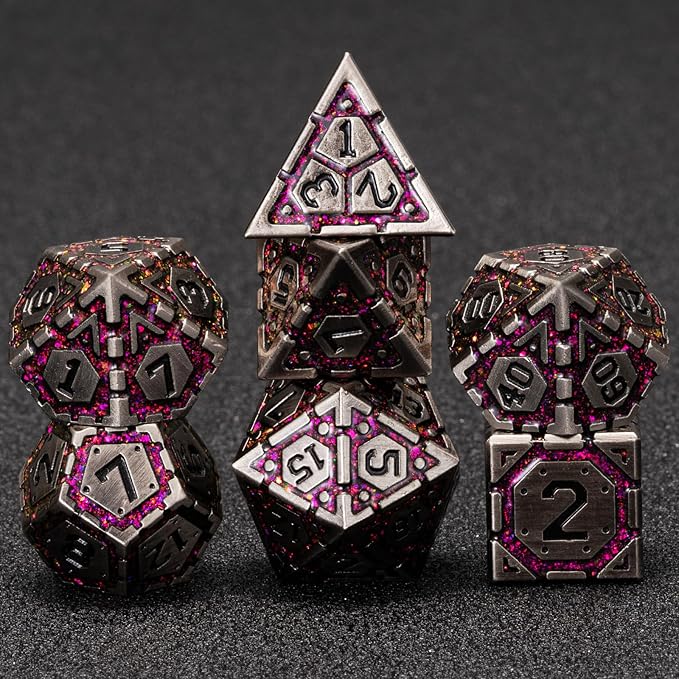 DND Metal Dice Set, Polyhedral Dice Set for RPG D&D Dice with Cracks Dungeons and Dragons Dice Set for RPG TTRPG D&D Die with Gift Case(Black Nickel Dark Green)
