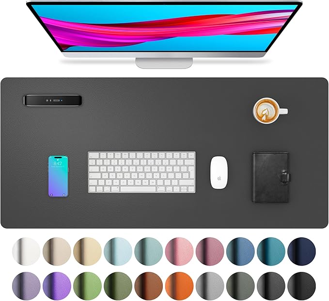 Aothia Leather Desk Pad Protector, Mouse Pad, Office Desk Mat,Non-Slip PU Leather Desk Blotter, Laptop Desk Pad, Waterproof Desk Writing Pad for Office and Home (Dark Pink — 23.6" x 13.7"