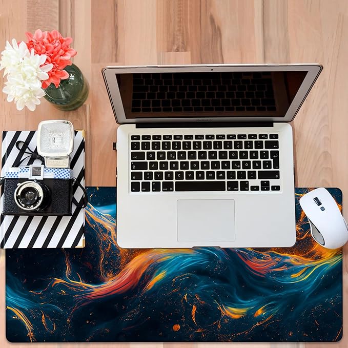 Gaming Desk Pad Large Extra Length Abstract Colorful Art Mouse Pad Keyboard Laptop Non-Slip Waterproof with Rubber Base Thick Stitched Edge Mouse Mat for Office Home 35.4 x 15.7 Inches