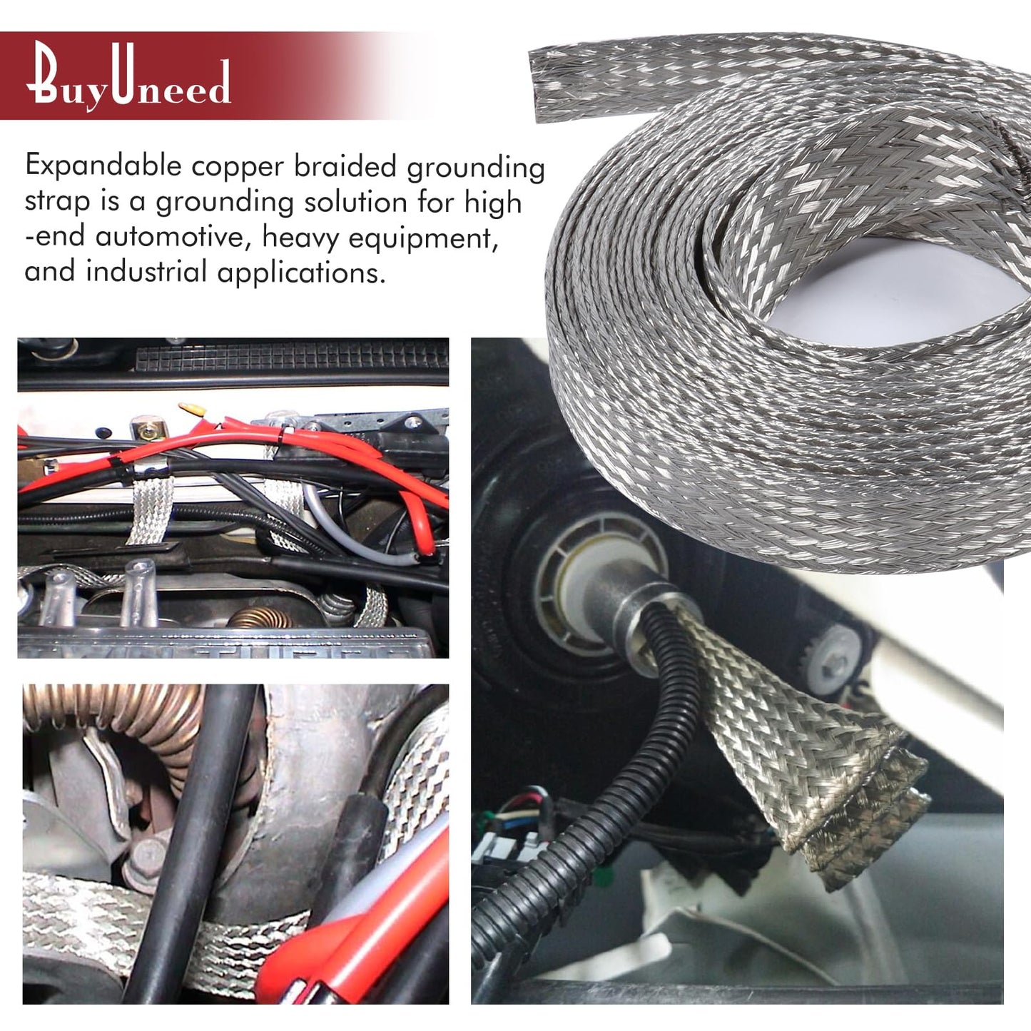 BuyUneed Tinned Copper Metal Braid Sleeving Wire Shielding 1/2inch-13ft