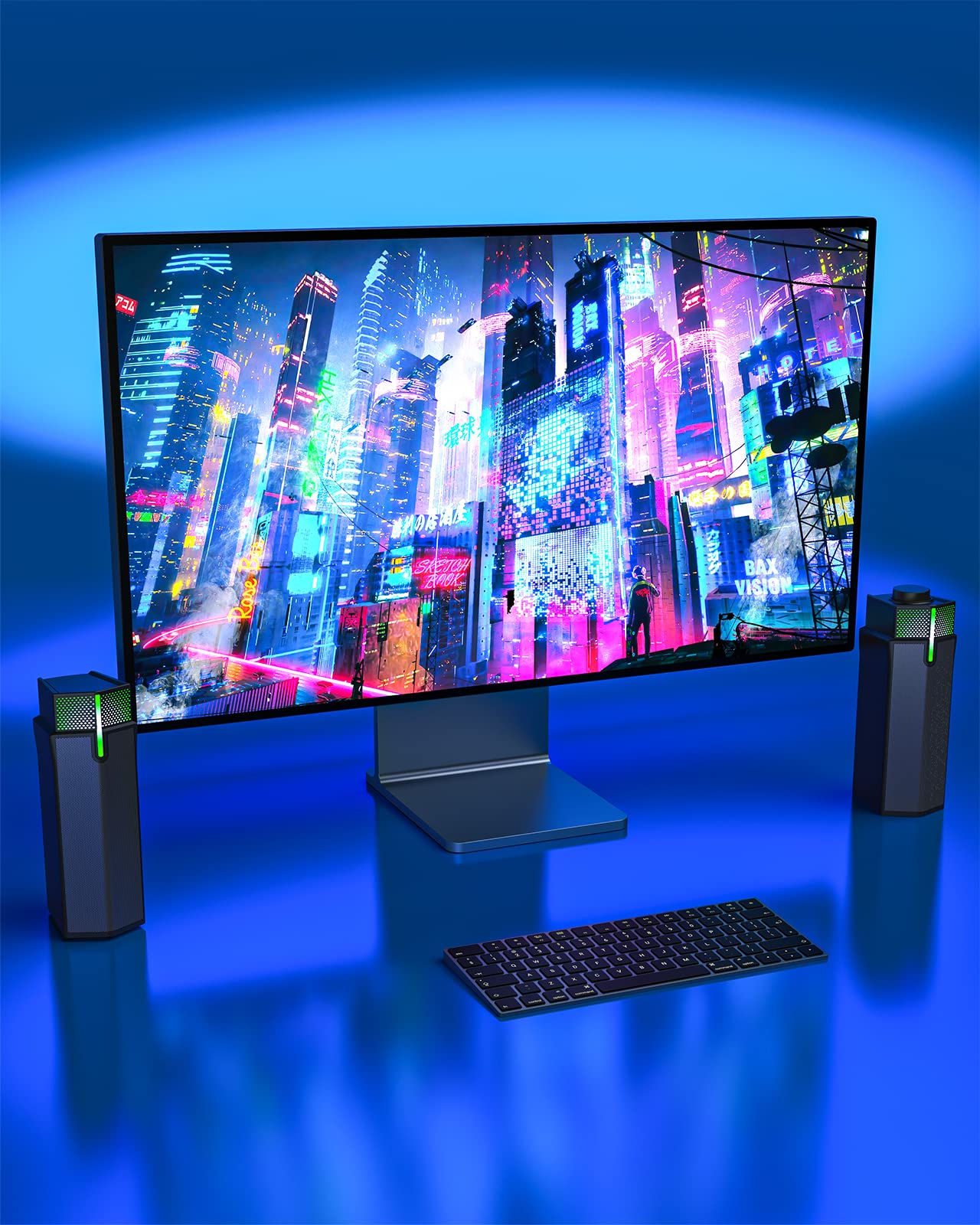 Jeecoo M20 Bluetooth Computer Speakers for PC Desktop Monitor, Gaming PC Sound Bar - Wired USB-Powered, Superb Stereo Sound, with Gradient RGB Lighting - Combine/Separate to Customize Your Desk