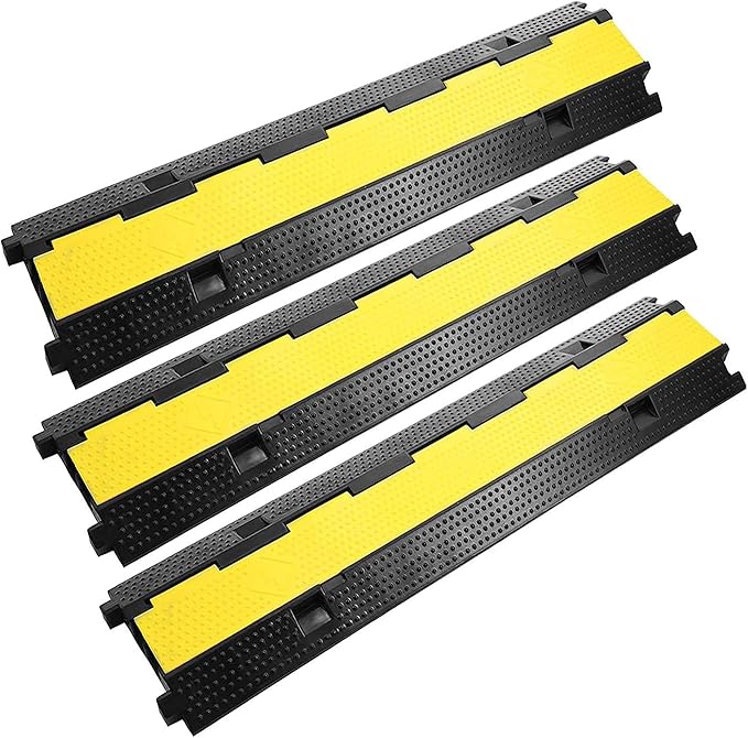 Reliancer 5 Channel Rubber Cable Protector Ramp Traffic Speed Bump 18000lbs Capacity Heavy Duty Cable Protective Cover Ramp Driveway Hose Cord Track Protector Wires Concealer w/Flip-Open Top Cover