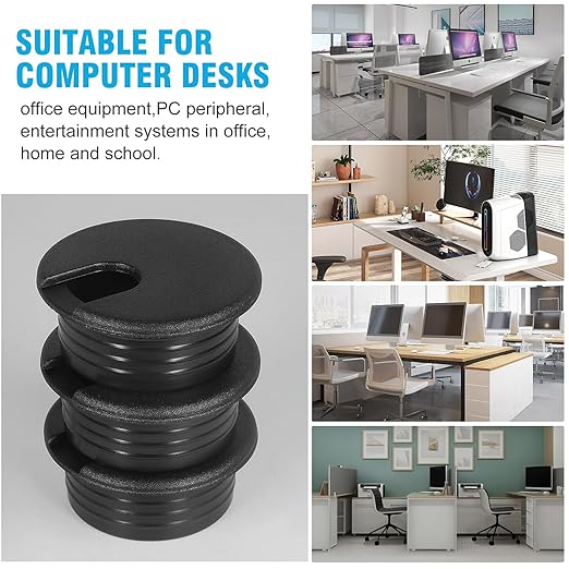 1-1/2" Black Desk Grommet,JTemgle Plastic Cable Hole Cover Computer Table Cord Wire Organizer Caps Desktop Cord Management for Home Office TV Stands Tabletops, 10 Pieces