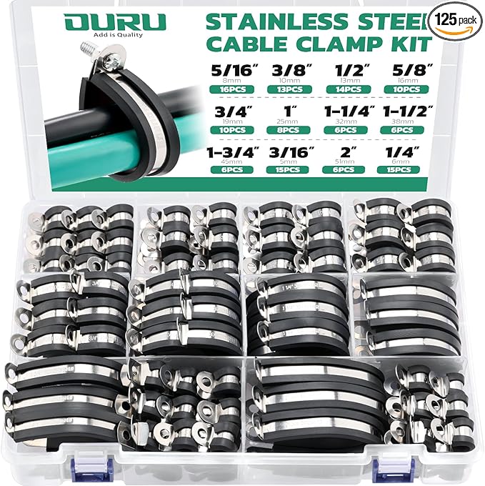OURU 1/8 Inch Cable Clamps, Rubber Coated Insulated Clamps, 100pcs, 3mm