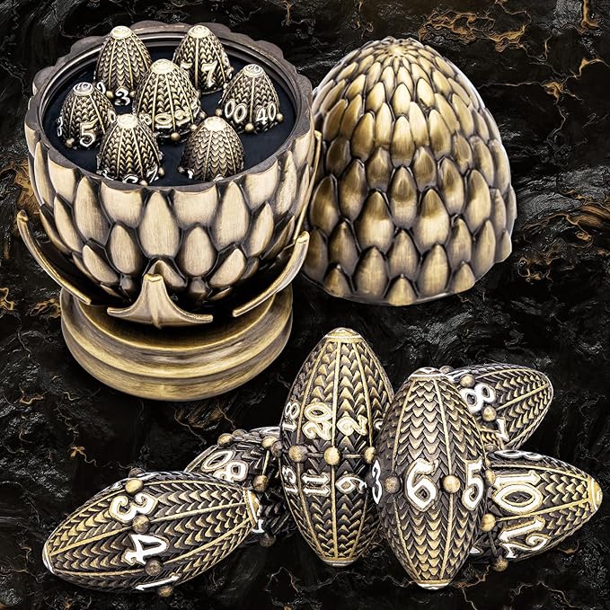 ARUOHHA DND Metal Dice Black Red Dragon Egg Dice with Rotating Dragon Egg Shell, Role Playing Game RPG Polyhedral D and D Dice Set D20 D12 D10 D8 D6 D4