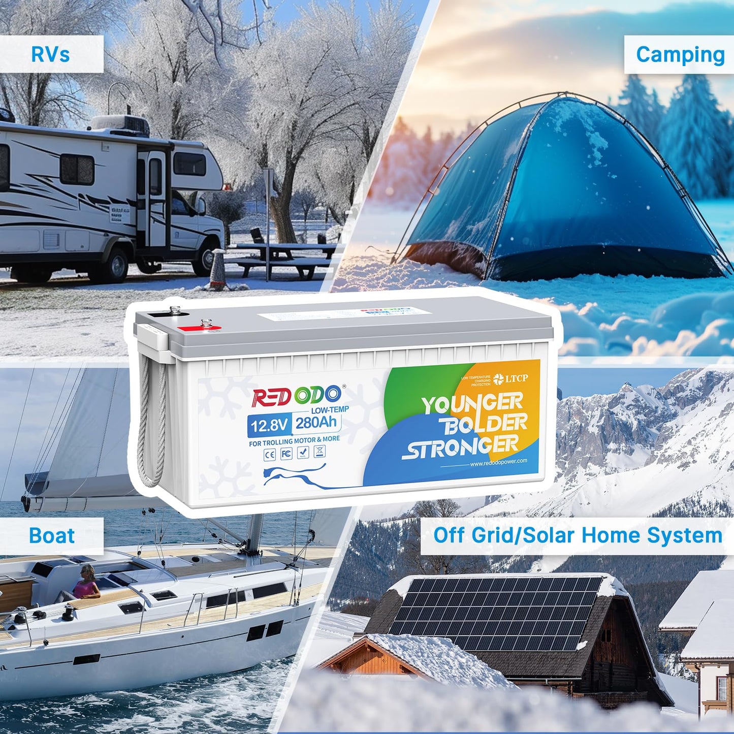 Redodo 12V 280Ah LiFePO4 Lithium Battery, 3584Wh Deep Cycle Battery with 200A BMS, Low-Temp Protection, Low Temp Cutoff Perfect for Trolling Motor, Marine, RV and Off Grid Applications