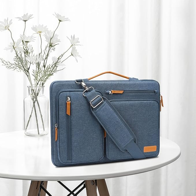 MOSISO 360 Protective Laptop Shoulder Bag,17-17.3 inch Computer Bag Compatible with MacBook, HP, Dell, Lenovo, Asus Notebook,Side Open Messenger Bag with 4 Zipper Pockets&Handle, Haze Blue
