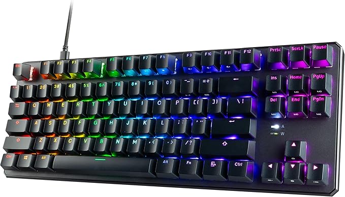 TECWARE Phantom+ 87 Key RGB Mechanical Gaming Keyboard, Black | TKL Thocky Creamy Keyboard, Hot Swappable, Double Shot ABS Keycaps, Wired USB-C, N-Key Rollover | Wraith Red Linear Switch