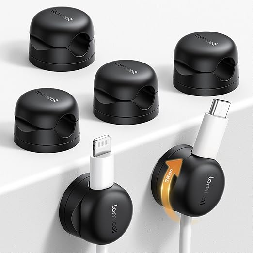 Lamicall 6 Pack Rotatable Cord Organizer, 1s Lock Spring Cable Holder Clips