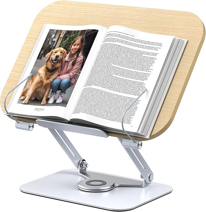 MOKURU Book Stand for Reading, 360° Adjustable Book Holder, Foldable Book Holder Stand, Cookbook Stand, Textbook Stand, Bible Stand, Music Scores Stand, Laptop Stand, Tablet Stand