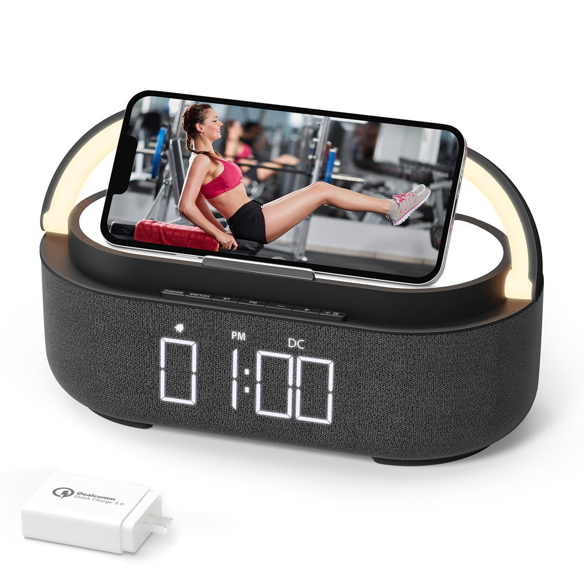 Bluetooth Speaker Alarm Clock & Wireless Charger for Bedside, Home, Office