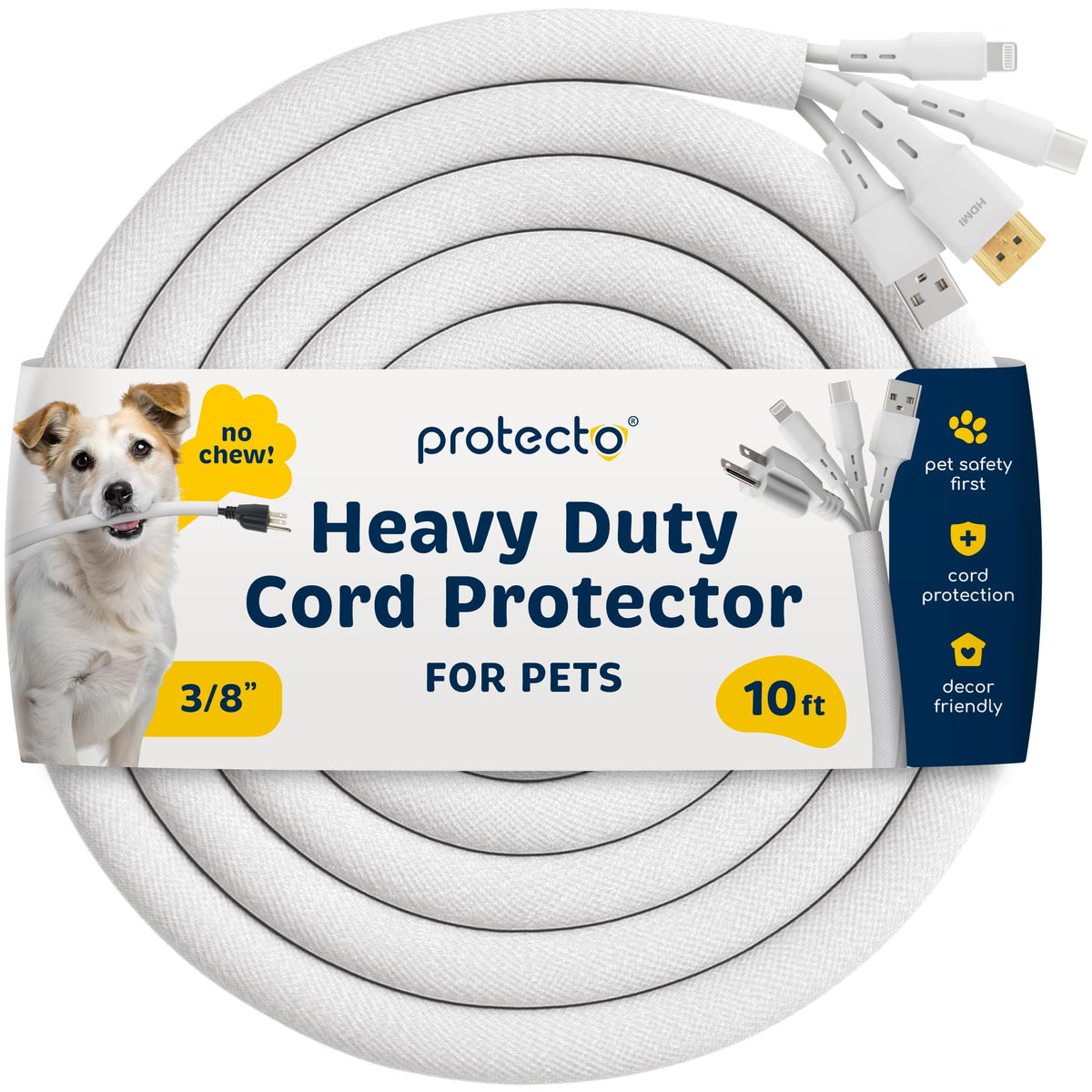 PROTECTO 2PK Heavy Duty 7ft Cord Protectors from Pets No Chew Solution 1/5"