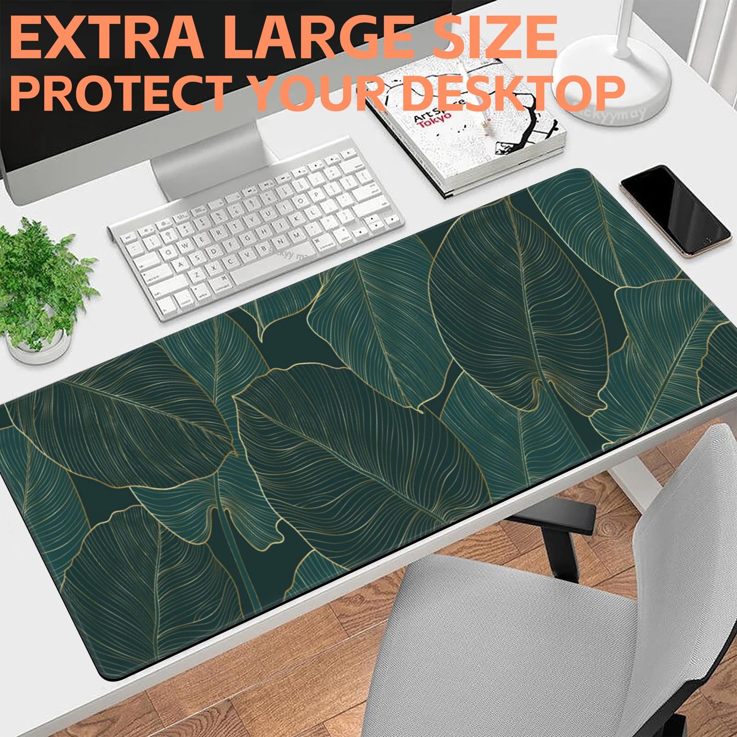 NIYLYNSYN Mouse Pad Large Monstera Line Art Non-Slip Gaming Desk Mat with Stitched Edge Laptop Keyboard Desk Pad for Work Home Gaming (35.4 x 15.7 Inches)