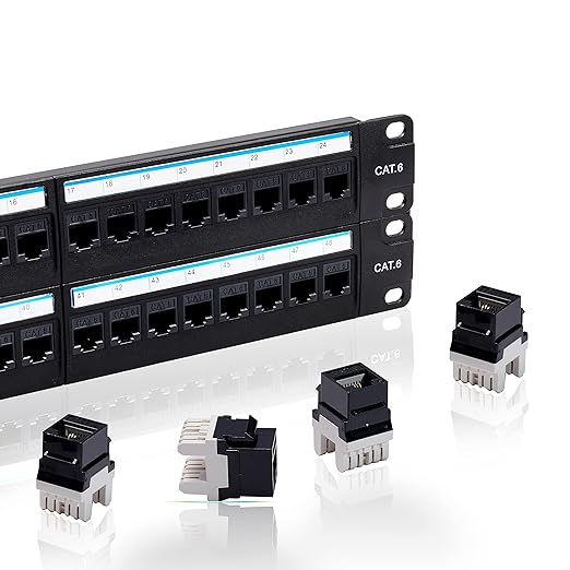 Lysymixs Cat6 Patch Panel 24 Port with Keystone, RJ45 Network Panel 19 Inch, Punch Down Keystone Ethernet Patch Panel with Back Bar