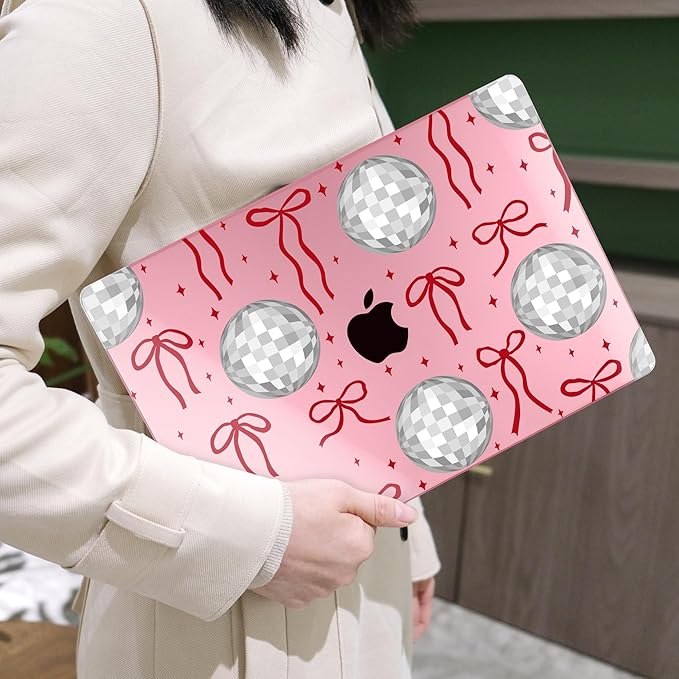MEEgoodo Case for M4/M3/M2 MacBook Air 13.6 inch Case 2025 2024 2022, Fit Model A3240/A3113/A2681, Laptop Hard Shell with Keyboard Cover Compatible with MacBook Air 13 inch, Disco Balls & Red Bows