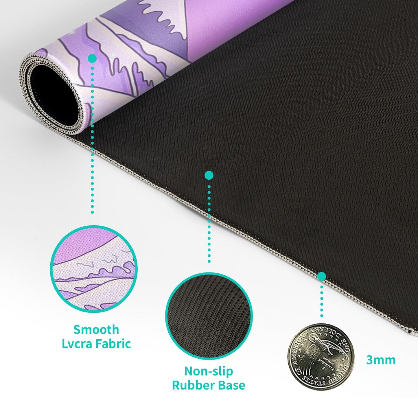 Purple Japanese Sea Wave Gaming Mouse Pad - Large Desk Mat with Non-Slip Base and Stitched Edge for Gaming and Office - 31.5x11.8 Inch