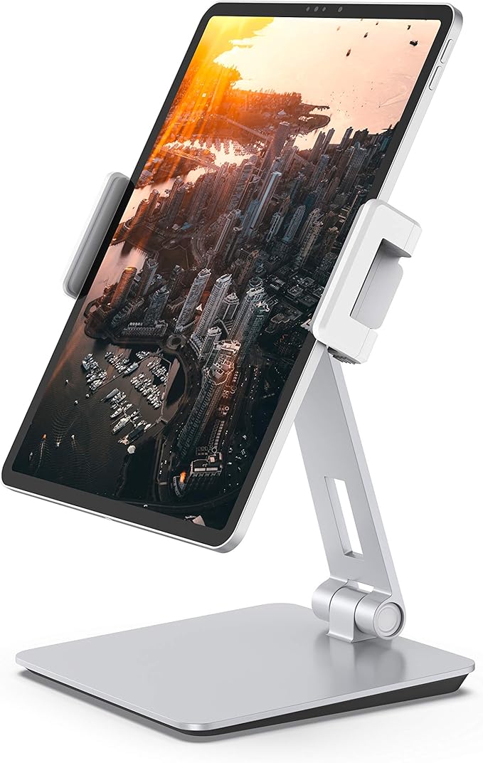 Maxonar iPad Stand Holder, Heavy-Duty Aluminum Alloy Tablet Stand, 360° Swivel Foldable iPad Pro Air Charging Stand Holder for Desk Bed Store POS Showcase Reception Kitchen Office (6-13'')