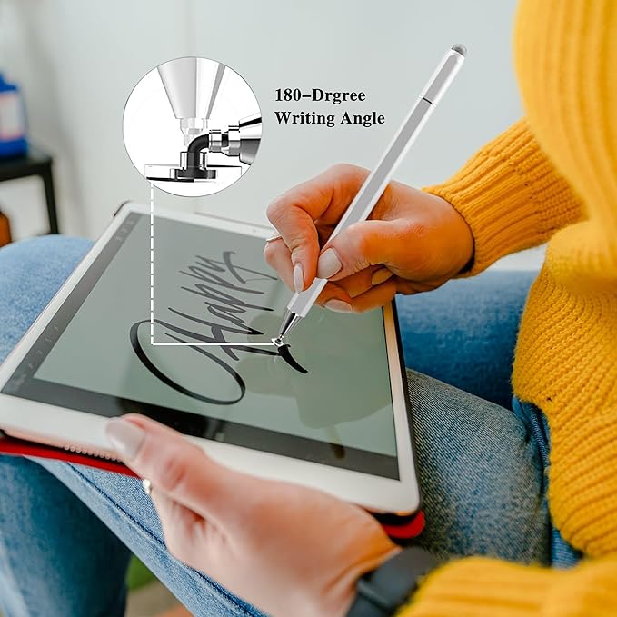 Stylus Pens for iPad, Luntak 3 in 1 Ballpoint Pen, Fiber Tip & Clear Disc Capacitive Stylus iPad Pencil for Apple iPhone/iPad Pro/Mini/Air/Android/Microsoft/Surface All Capacitive TouchScreen - Silver