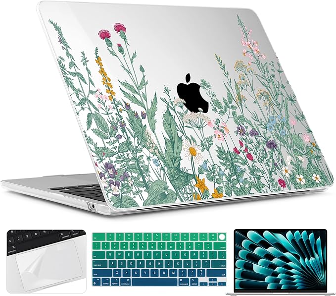 TWOLSKOO for MacBook Air 15 inch Case 2026 2025 2024 2023 Release M5 A3448 M4 A3241 M3 A3114 M2 A2941, Plastic Hard Shell & Screen Protector & Keyboard Cover & Type C Adapter