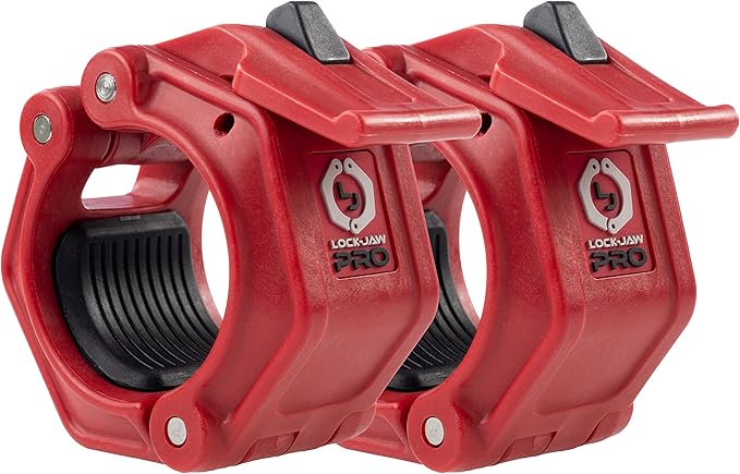 Lock-Jaw PRO 2 Barbell Collars Olympic Barbell Clamps 2 Pcs – Heavy Duty Bar Clamps for 2” & 50mm Olympic Bars – Secure Weight Bar Clamps for Strength Training & Home Gym Accessories – Red