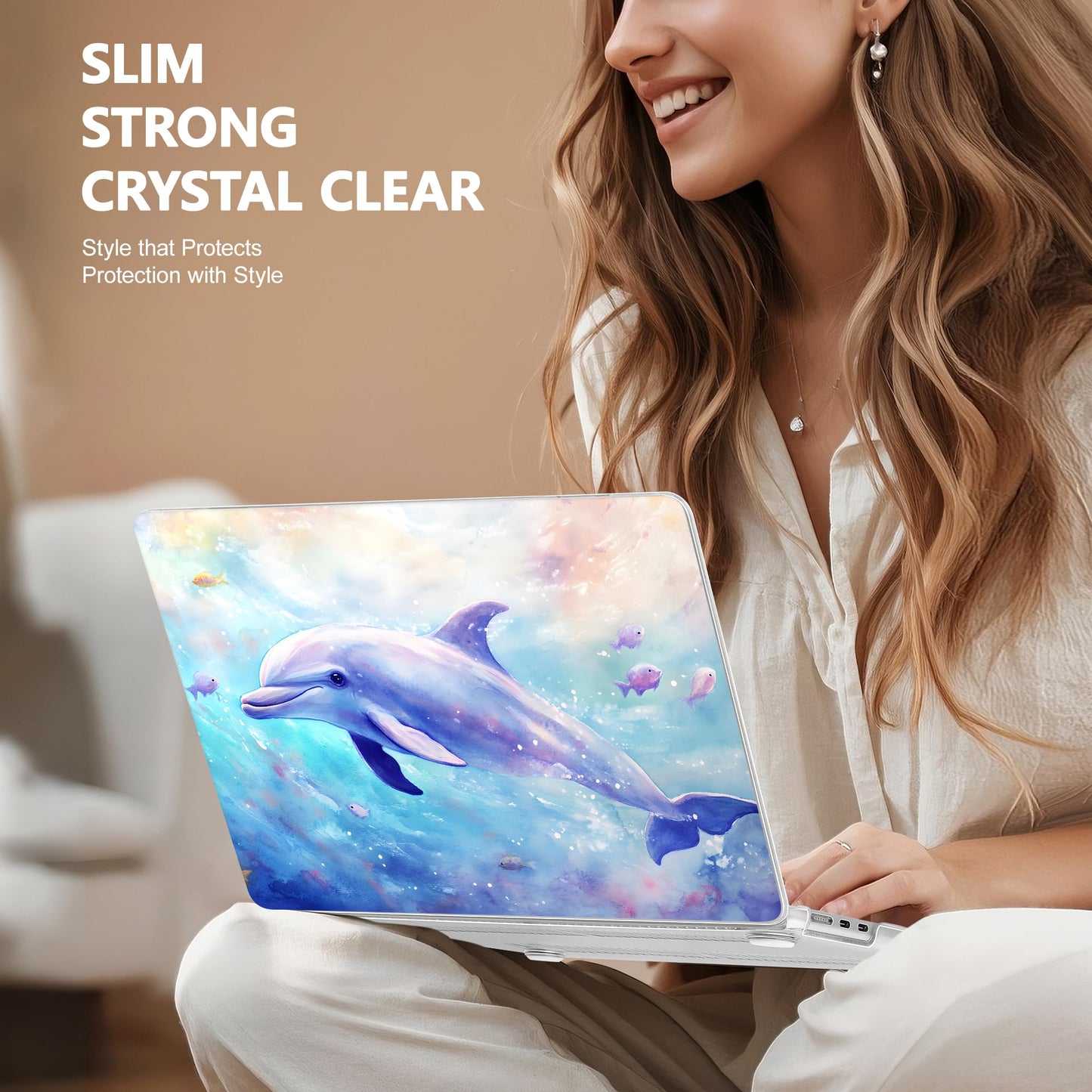 Lepeoac Case for 2026/2025/2024/2023 MacBook Air 15-inch Laptop Release M5 A3448 /M4 A3241 /M3 A3114 /M2 A2941, Stylish Protective Hard Shell Cover for MacBook Air 15.3 inch, Blue Whale