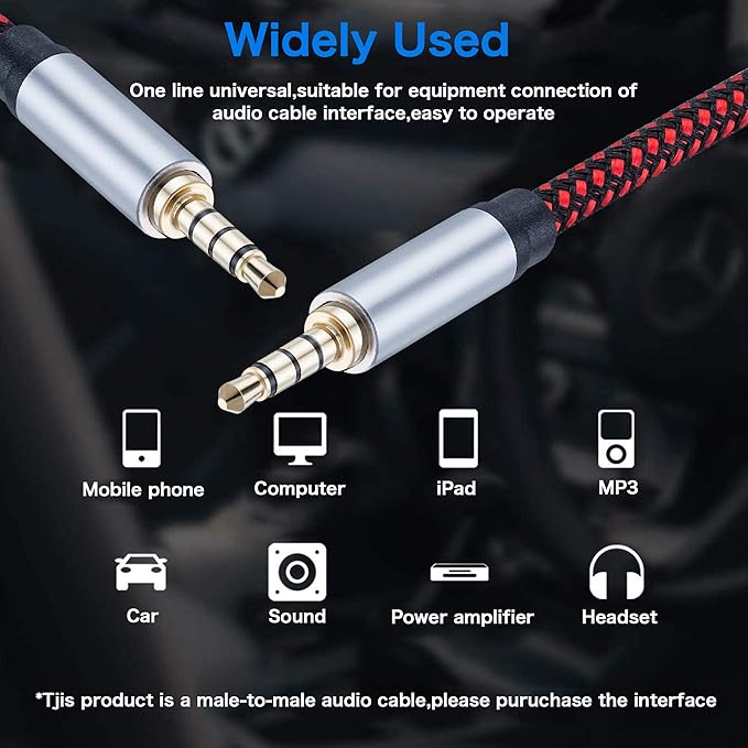Male to Male Audio Cable 3Ft, 90 Degree TRRS 3.5mm 4 Pole Nylon Braided Stereo Aux Cable for Headphones, PS4, Phone, Tablets, Headset, PC, Laptop and More (3Ft)