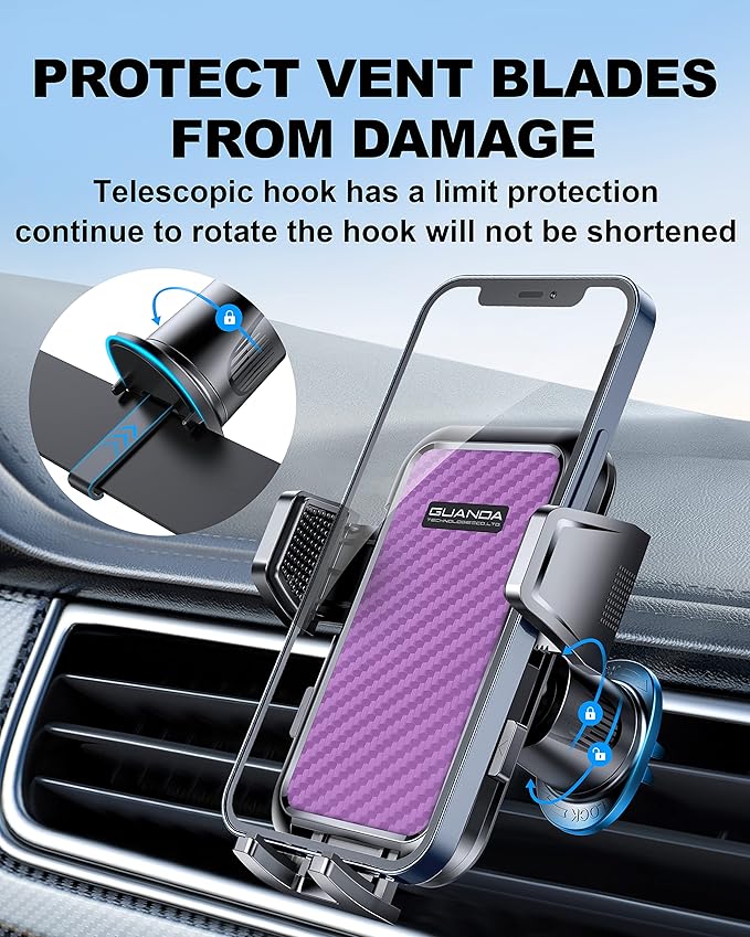 Air Vent Car Phone Holder for Large Phones, Metal Hook, Anti-Vibration