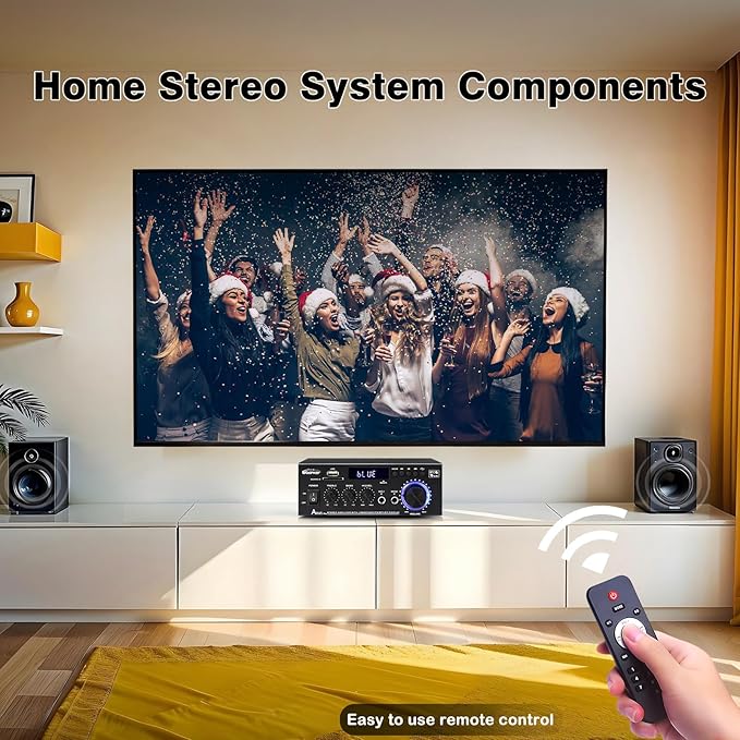 AK45Pro Stereo Receivers Amplifier Home Audio with Bluetooth 5.3, 400W,2.0 Channel Power Stereo Amplifier with USB,SD,RCA,FM,2MIC in for Home Theater Speakers,Home Amplifier with Remote Control