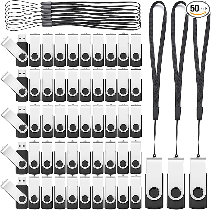 Aoriher 50 Pack USB 2.0 Flash Drives Bulk with Lanyards