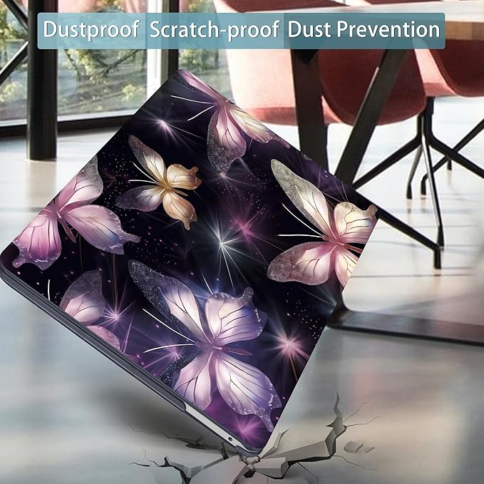 Mektron for MacBook Air 13 Case A1466/A1369 (2010-2017 Release), Snap-on Plastic Hard Shell Cover for MacBook Air 13.3 inch with Keyboard Cover, Glittering Butterfly