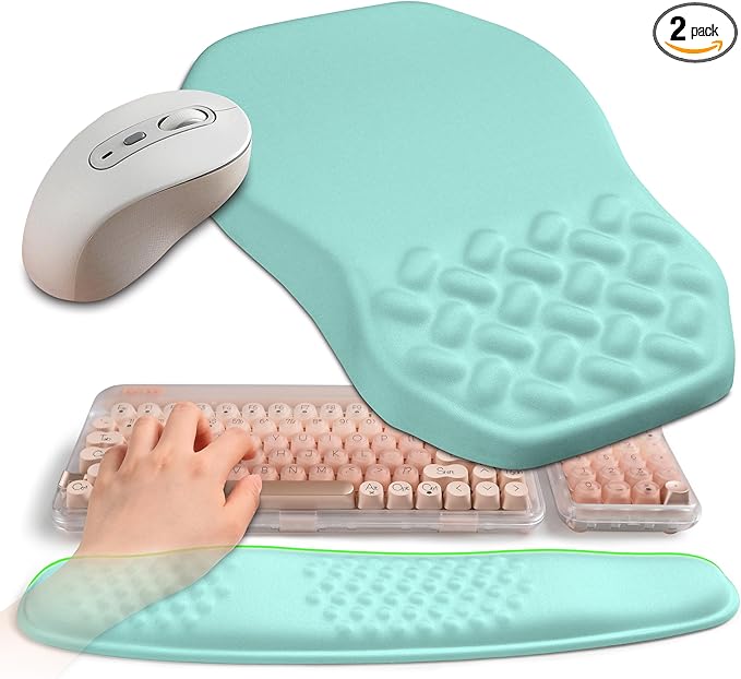 Gleamtide 2-in-1 Ergonomic Set, Wave Keyboard Wrist Rest and Massage Slope Mouse Pad Wrist Support, Rebound Memory Foam for Relieve Carpal Tunnel Syndrome and Wrist Pain (Landscape)