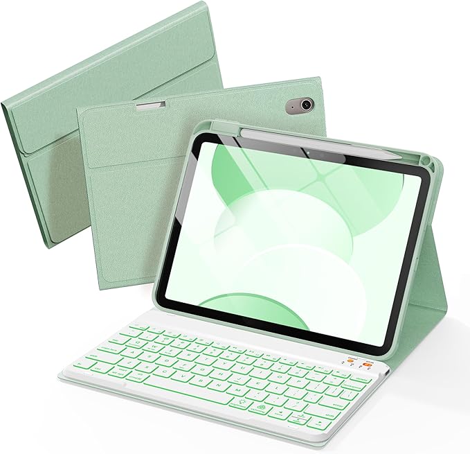 Senyoson for iPad A16 Case with Keyboard - 7 Color Backlit Magnetic Wireless Detachable Folio Keyboard Cover with Pencil Holder for iPad 11th 10th Generation