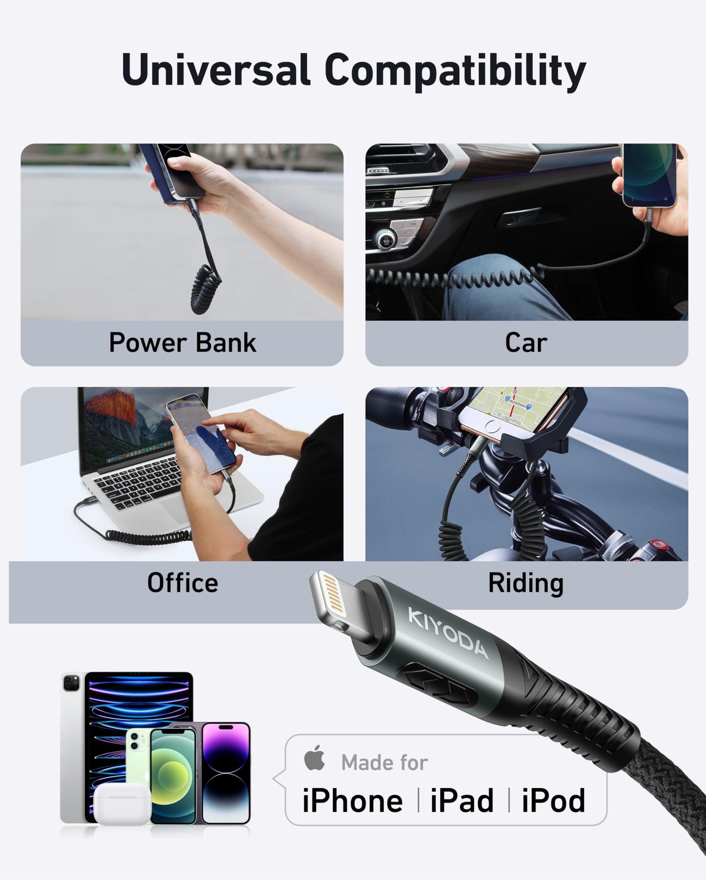 USBC to Lightning Cable for Car Coiled iPhone Charger Apple MFi Certified